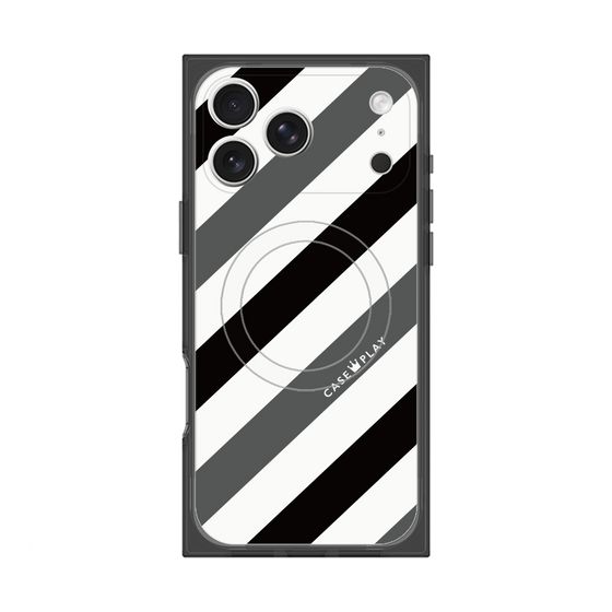 プレミアムスクエアケース with MagSafe［ Big Stripe - Black × Gray ］