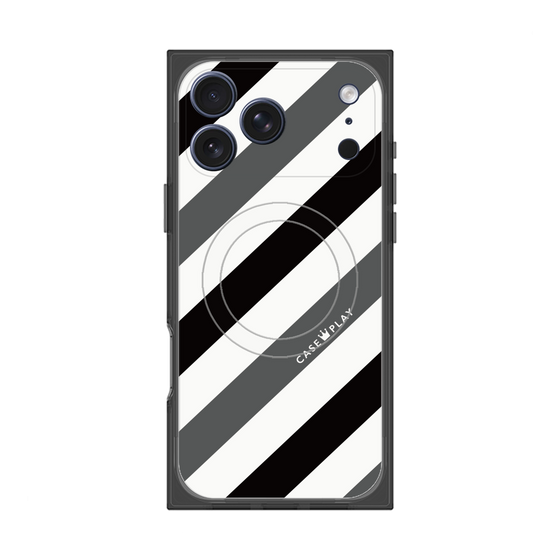 プレミアムスクエアケース with MagSafe［ Big Stripe - Black × Gray ］
