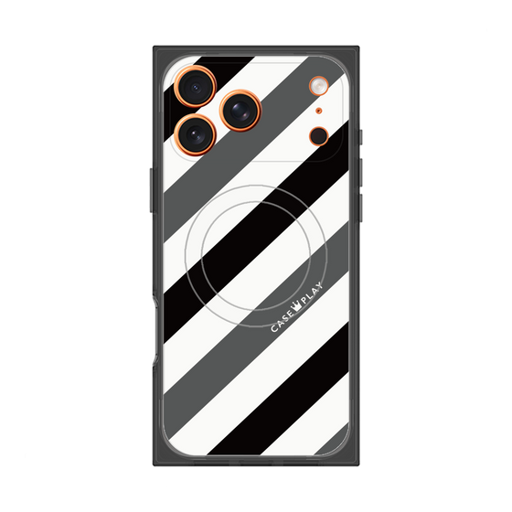 プレミアムスクエアケース with MagSafe［ Big Stripe - Black × Gray ］