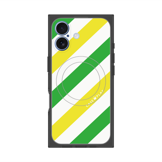 プレミアムスクエアケース with MagSafe［ Big Stripe - Green × Yellow ］