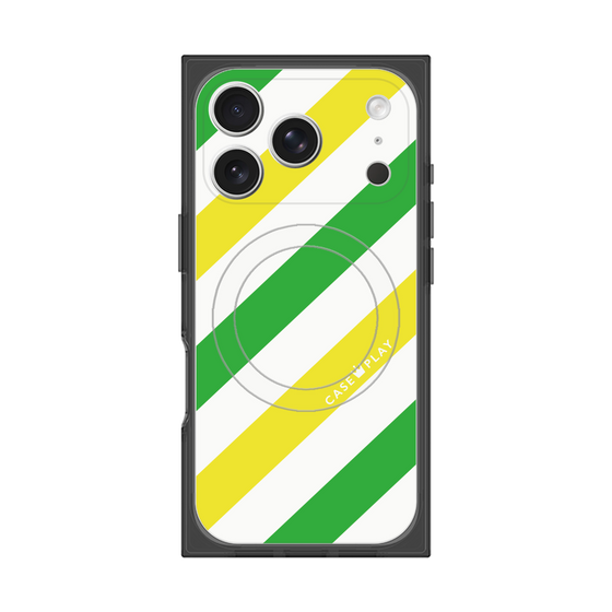 プレミアムスクエアケース with MagSafe［ Big Stripe - Green × Yellow ］