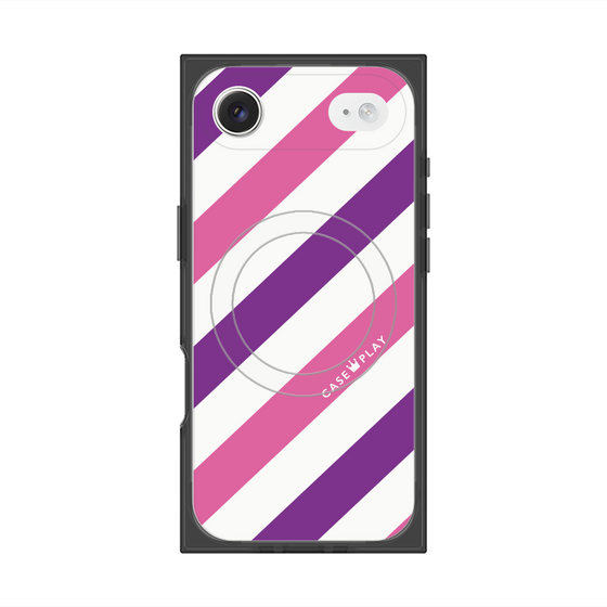 プレミアムスクエアケース with MagSafe［ Big Stripe - Purple × Pink ］