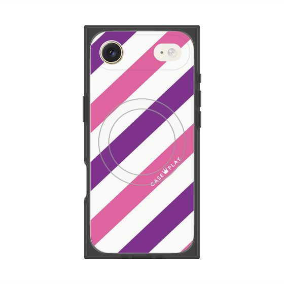 プレミアムスクエアケース with MagSafe［ Big Stripe - Purple × Pink ］