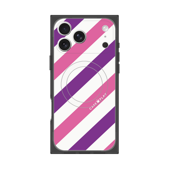 プレミアムスクエアケース with MagSafe［ Big Stripe - Purple × Pink ］