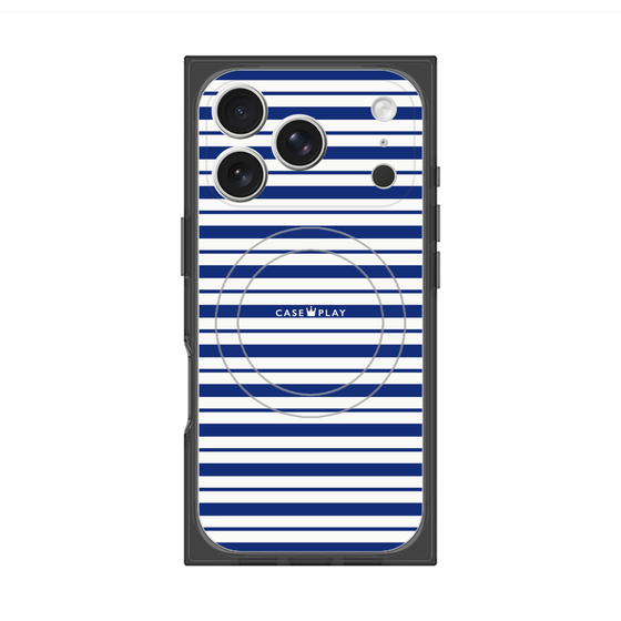 プレミアムスクエアケース with MagSafe［ Small Border - Navy ］
