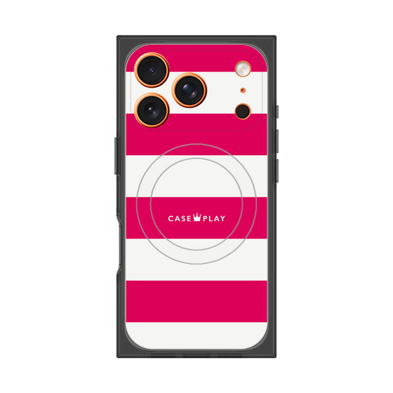プレミアムスクエアケース with MagSafe［ Big Border - Pink ］