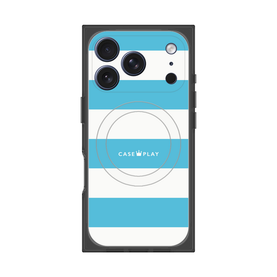 プレミアムスクエアケース with MagSafe［ Big Border - Blue ］