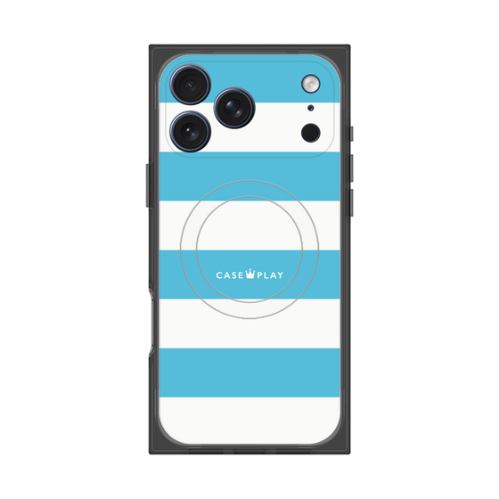 プレミアムスクエアケース with MagSafe［ Big Border - Blue ］