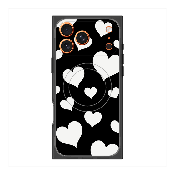 プレミアムスクエアケース with MagSafe［ Dot Hearts - Black ］