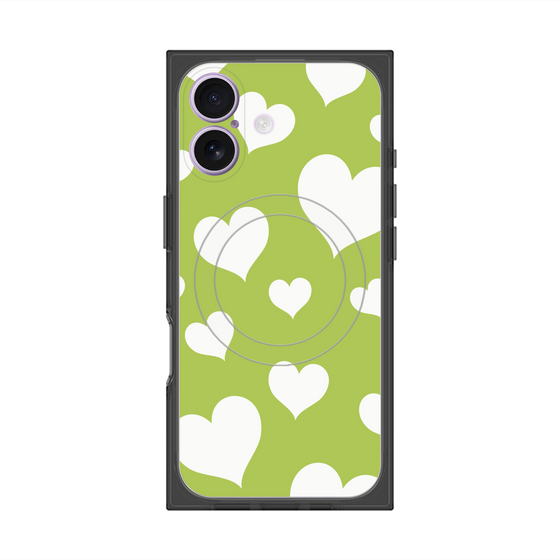 プレミアムスクエアケース with MagSafe［ Dot Hearts - Green ］