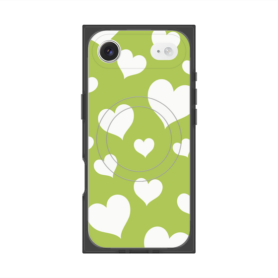 プレミアムスクエアケース with MagSafe［ Dot Hearts - Green ］