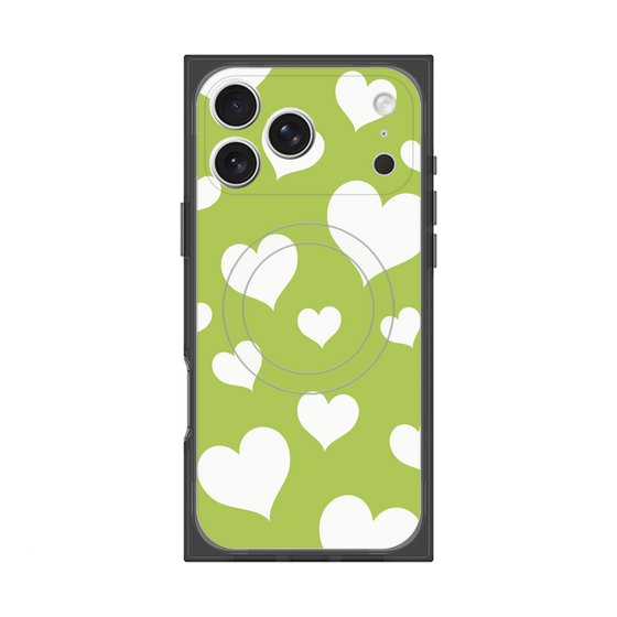 プレミアムスクエアケース with MagSafe［ Dot Hearts - Green ］