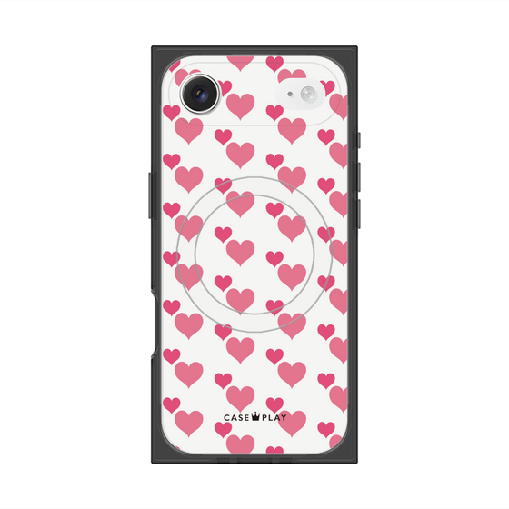 プレミアムスクエアケース with MagSafe［ Stripe Hearts - Pink ］