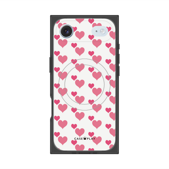 プレミアムスクエアケース with MagSafe［ Stripe Hearts - Pink ］