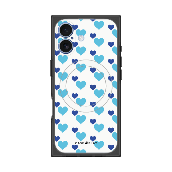 プレミアムスクエアケース with MagSafe［ Stripe Hearts - Blue ］