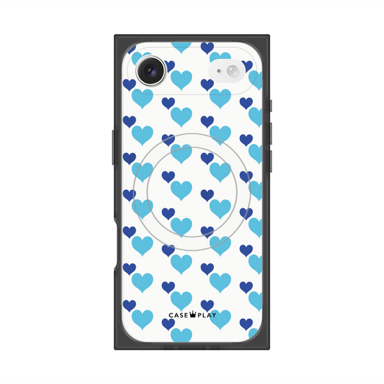 プレミアムスクエアケース with MagSafe［ Stripe Hearts - Blue ］