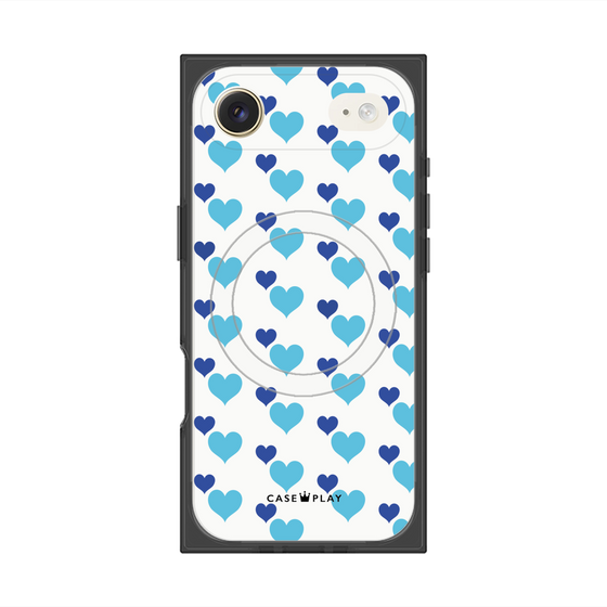 プレミアムスクエアケース with MagSafe［ Stripe Hearts - Blue ］