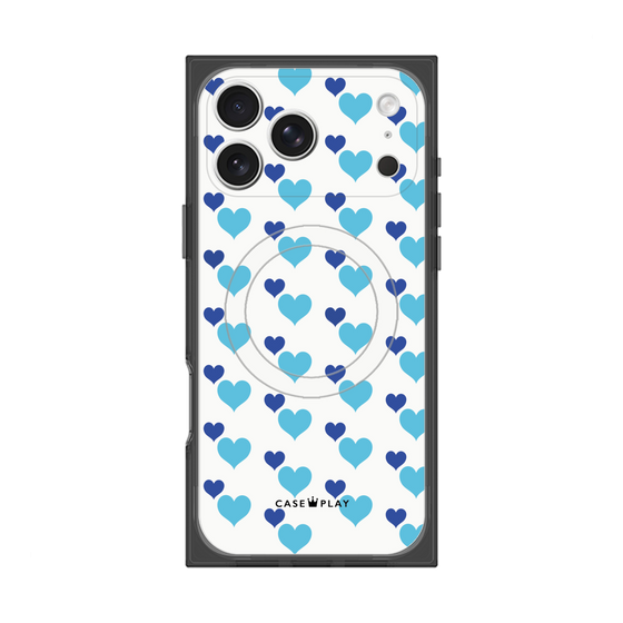 プレミアムスクエアケース with MagSafe［ Stripe Hearts - Blue ］