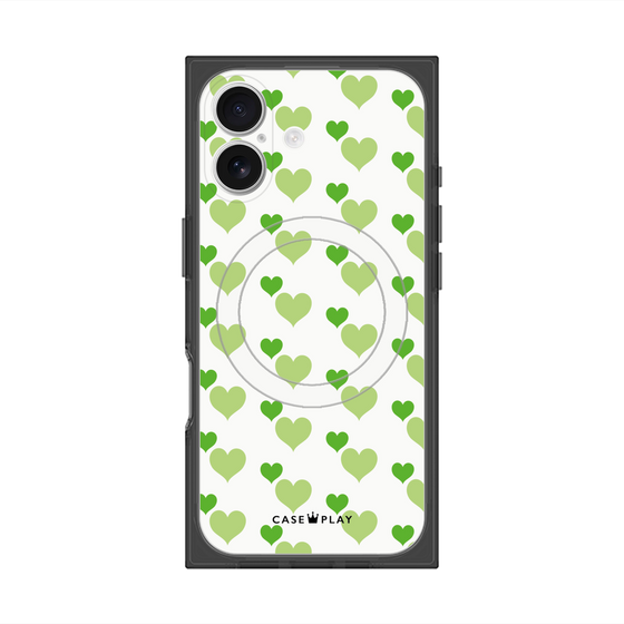 プレミアムスクエアケース with MagSafe［ Stripe Hearts - Green ］