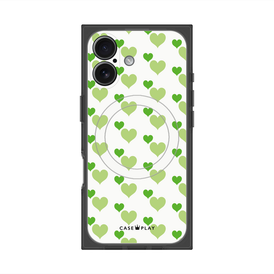 プレミアムスクエアケース with MagSafe［ Stripe Hearts - Green ］