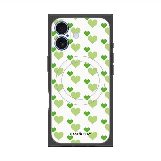 プレミアムスクエアケース with MagSafe［ Stripe Hearts - Green ］
