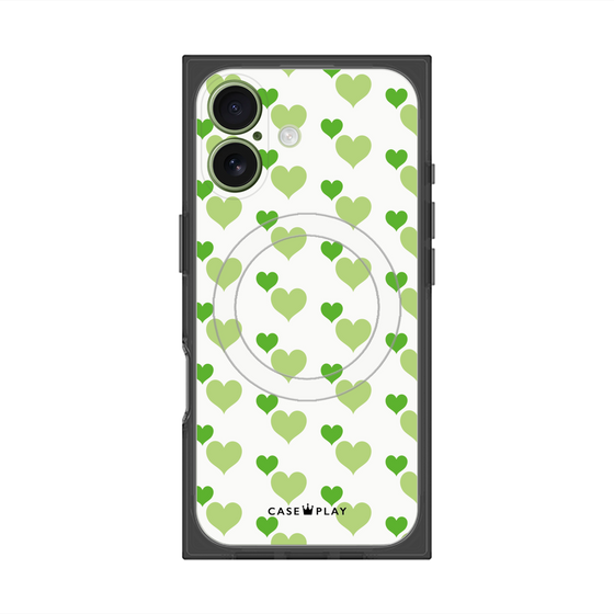 プレミアムスクエアケース with MagSafe［ Stripe Hearts - Green ］