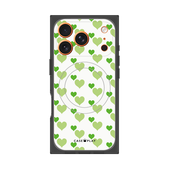 プレミアムスクエアケース with MagSafe［ Stripe Hearts - Green ］