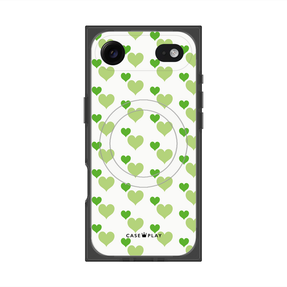 プレミアムスクエアケース with MagSafe［ Stripe Hearts - Green ］
