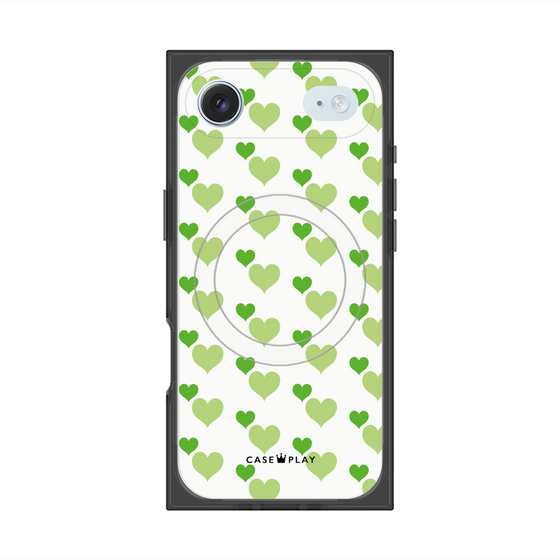 プレミアムスクエアケース with MagSafe［ Stripe Hearts - Green ］