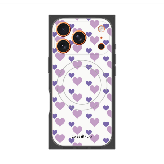 プレミアムスクエアケース with MagSafe［ Stripe Hearts - Purple ］