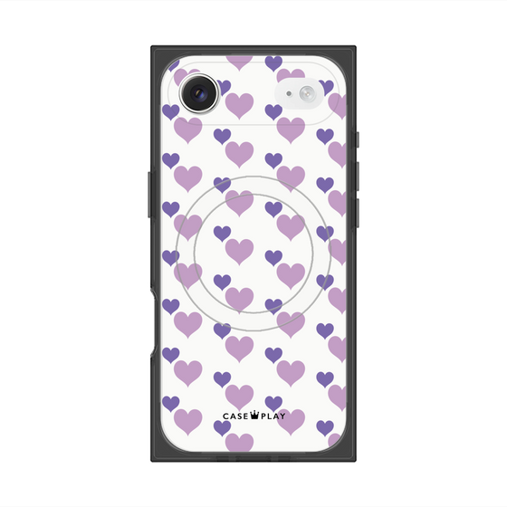 プレミアムスクエアケース with MagSafe［ Stripe Hearts - Purple ］