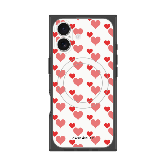 プレミアムスクエアケース with MagSafe［ Stripe Hearts - Red ］