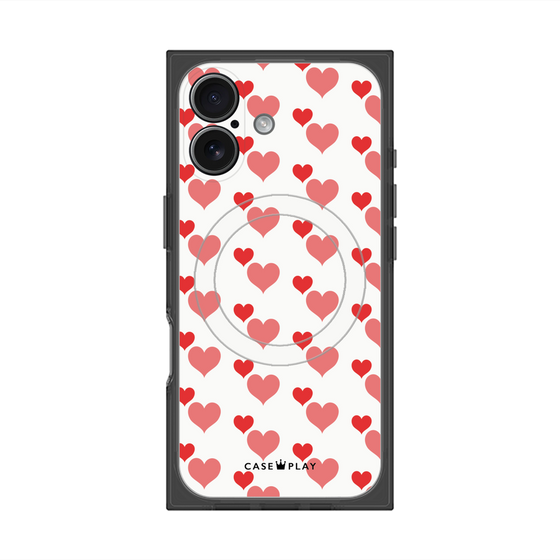 プレミアムスクエアケース with MagSafe［ Stripe Hearts - Red ］