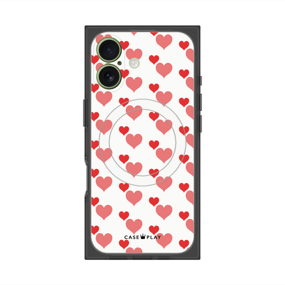プレミアムスクエアケース with MagSafe［ Stripe Hearts - Red ］