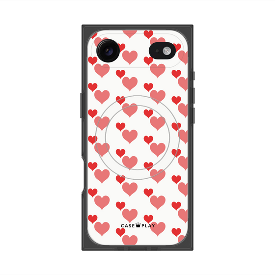 プレミアムスクエアケース with MagSafe［ Stripe Hearts - Red ］