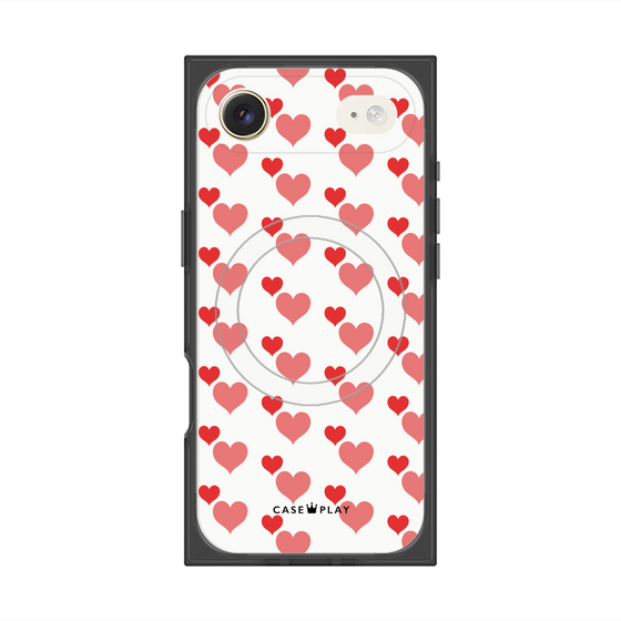 プレミアムスクエアケース with MagSafe［ Stripe Hearts - Red ］