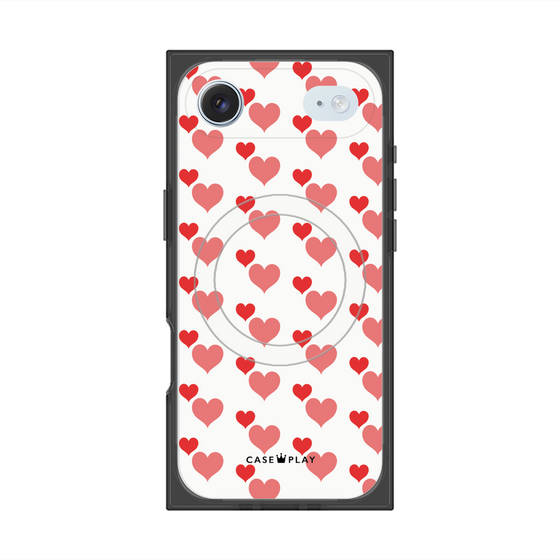 プレミアムスクエアケース with MagSafe［ Stripe Hearts - Red ］