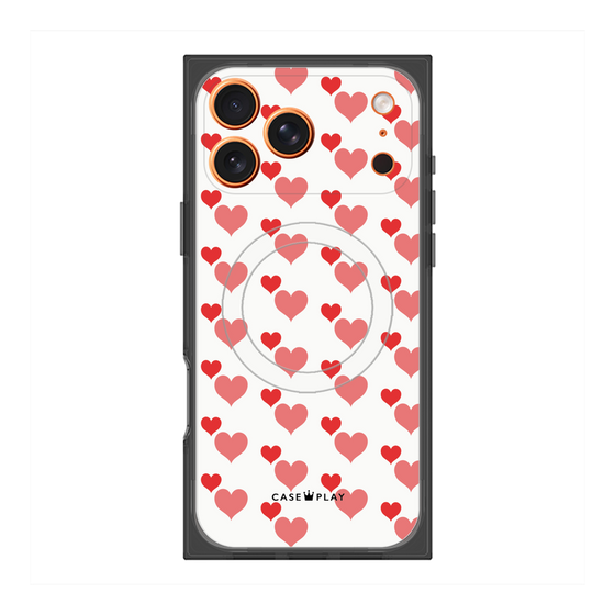 プレミアムスクエアケース with MagSafe［ Stripe Hearts - Red ］