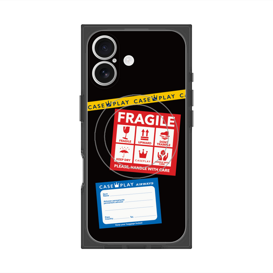 プレミアムスクエアケース with MagSafe［ FRAGILE Stickers - Black ］
