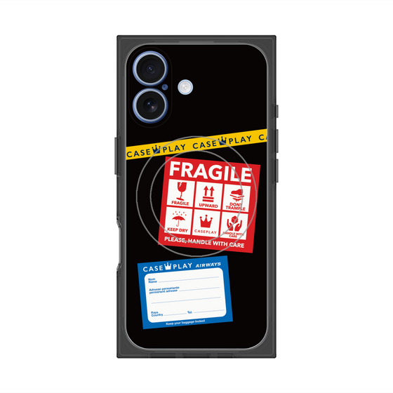 プレミアムスクエアケース with MagSafe［ FRAGILE Stickers - Black ］