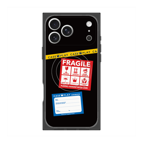 プレミアムスクエアケース with MagSafe［ FRAGILE Stickers - Black ］