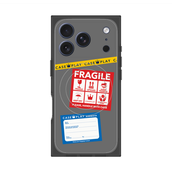 プレミアムスクエアケース with MagSafe［ FRAGILE Stickers - Gray ］