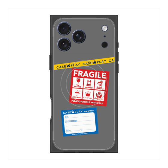 プレミアムスクエアケース with MagSafe［ FRAGILE Stickers - Gray ］