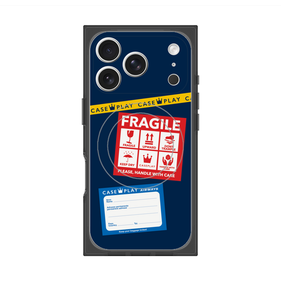 プレミアムスクエアケース with MagSafe［ FRAGILE Stickers - Navy ］