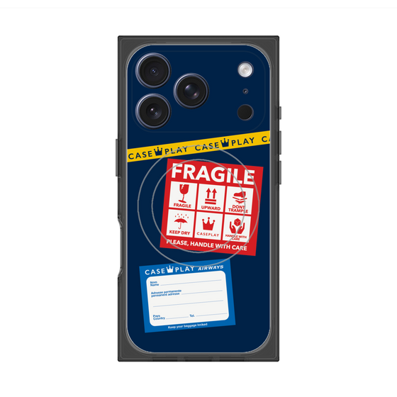 プレミアムスクエアケース with MagSafe［ FRAGILE Stickers - Navy ］