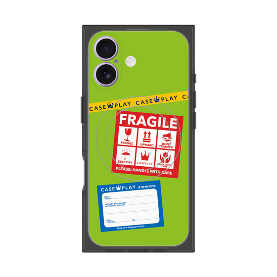プレミアムスクエアケース with MagSafe［ FRAGILE Stickers - Green ］