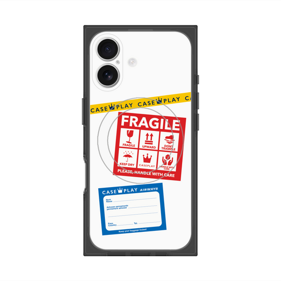 プレミアムスクエアケース with MagSafe［ FRAGILE Stickers - White ］