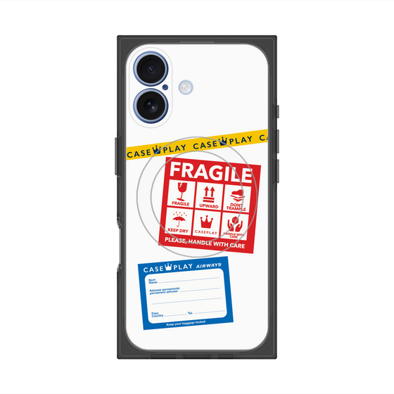 プレミアムスクエアケース with MagSafe［ FRAGILE Stickers - White ］