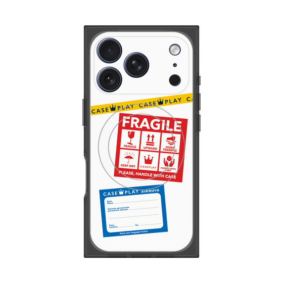 プレミアムスクエアケース with MagSafe［ FRAGILE Stickers - White ］