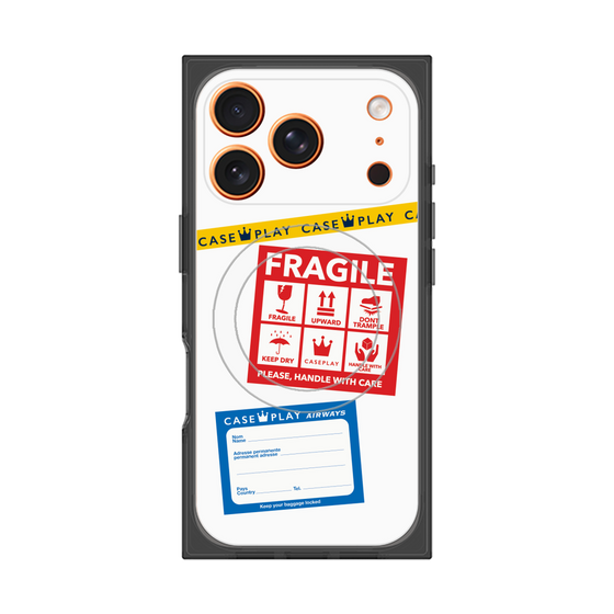 プレミアムスクエアケース with MagSafe［ FRAGILE Stickers - White ］